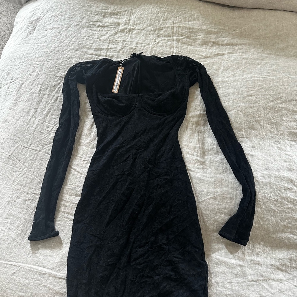 Black Long Sleeve Bodycon Dress - Unbranded